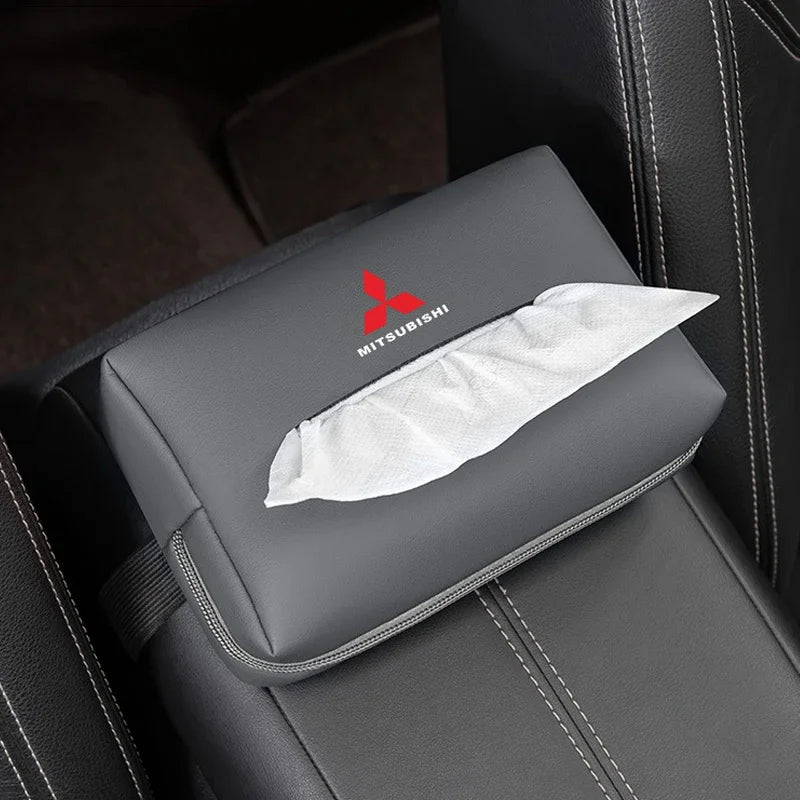 Leather Car Interior Tissue Box Seat Back Storge Bag for Mitsubishi Lancer Outlander Pajero L200 ASX Eclipse Ralliart EVO Galant