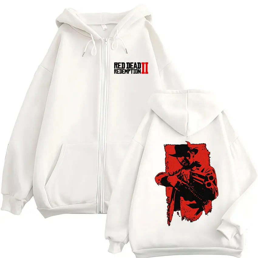 Classic Red Dead Redemption 2 Zipper Hoodie Men's Vintage Gothic Pullover Zip Up Sweatshirt Man Long Sleeve Fashion Jacket Hoody