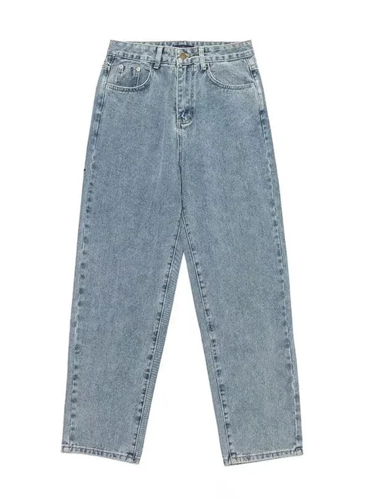 Y2k Oversize Fashion Baggy Jeans Mens Loose Straight Streetwear Hip Hop Denim Trousers Washed Trendy Wide Leg Pants Light Blue