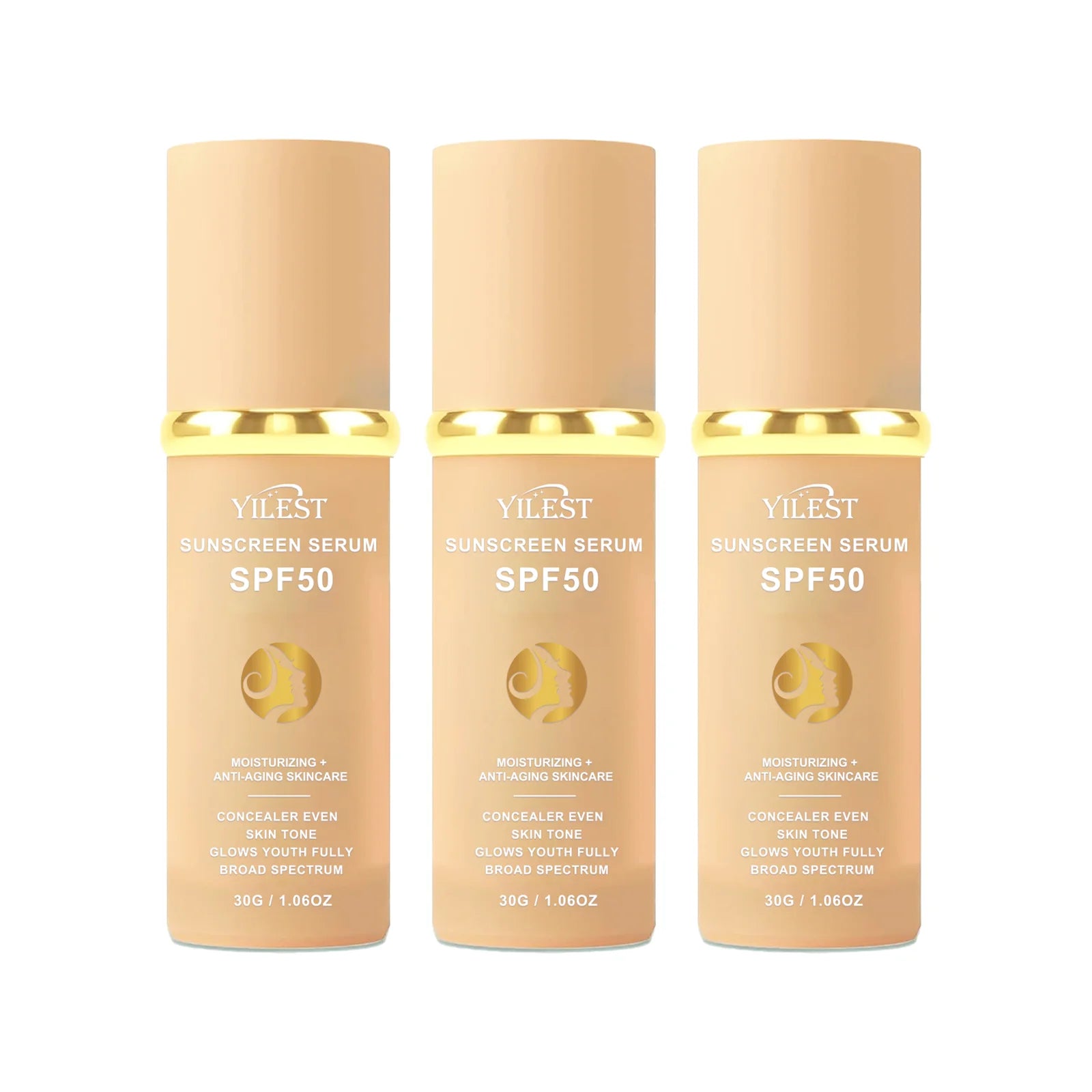 30g YILEST SPF50 Sunscreen Serum, 2‑in‑1 Makeup & Moisturizer, Light Tinted Foundation for Daily Outdoor Use