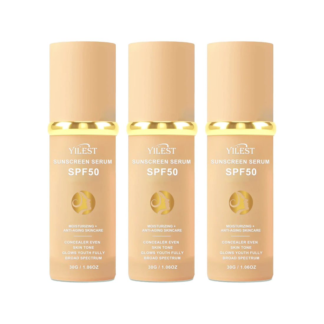 30g YILEST SPF50 Sunscreen Serum, 2‑in‑1 Makeup & Moisturizer, Light Tinted Foundation for Daily Outdoor Use