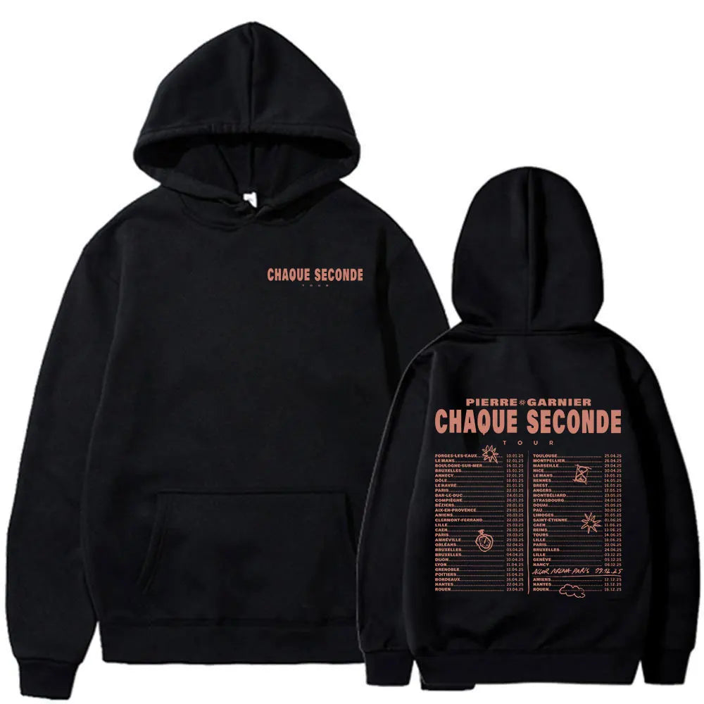 Pierre Garnier Chaque Seconde Tour 2025 Merch Hoodies Hip Hop Fashion Hooded Sweatshirts Men's Women Clothing Oversized Pullover