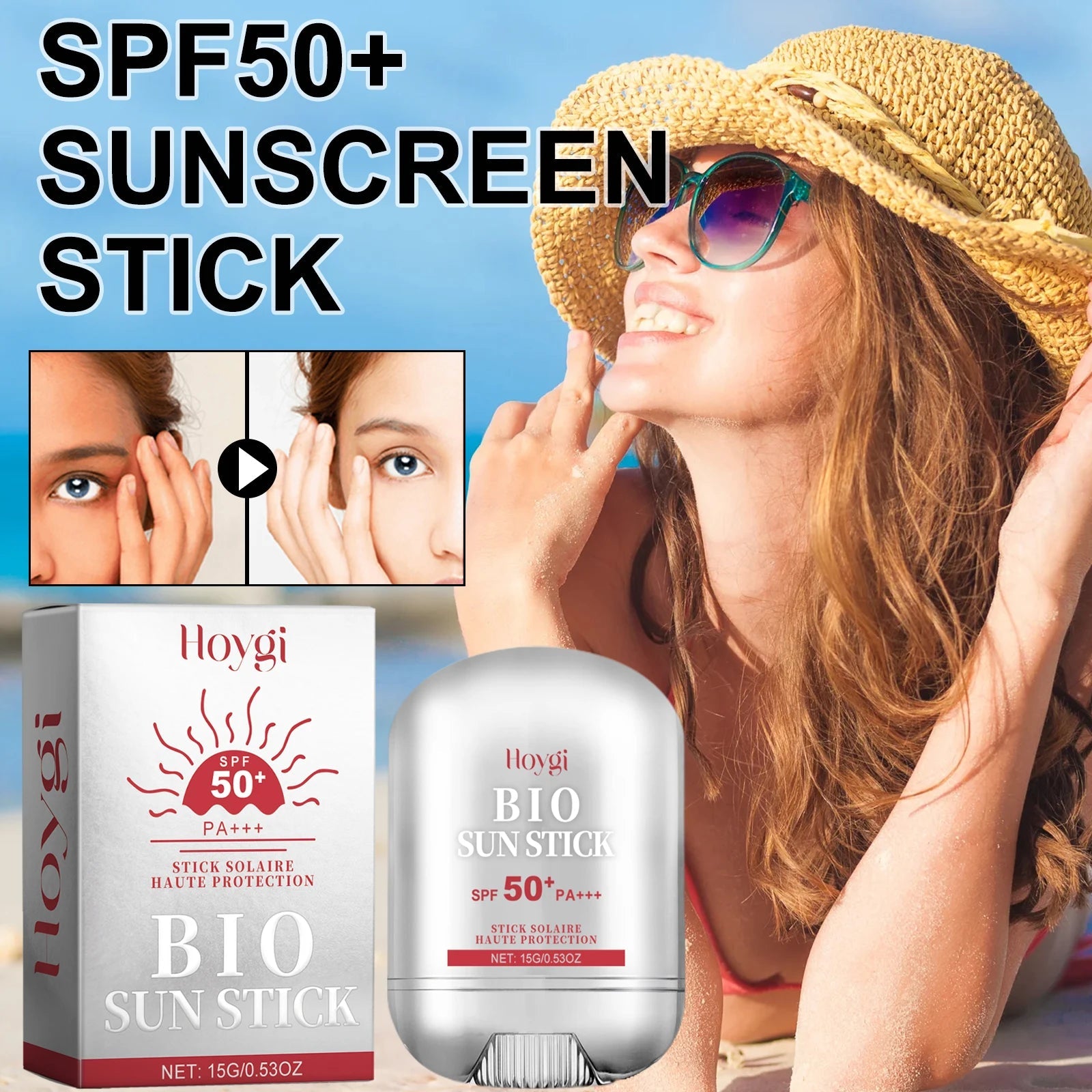 Hoygi SPF50+ Sunscreen Stick Cream Moisturizing Prevent UV Delay Freckle Brightening Skin Tone Smoothing Sunscreen Cream Halalzen