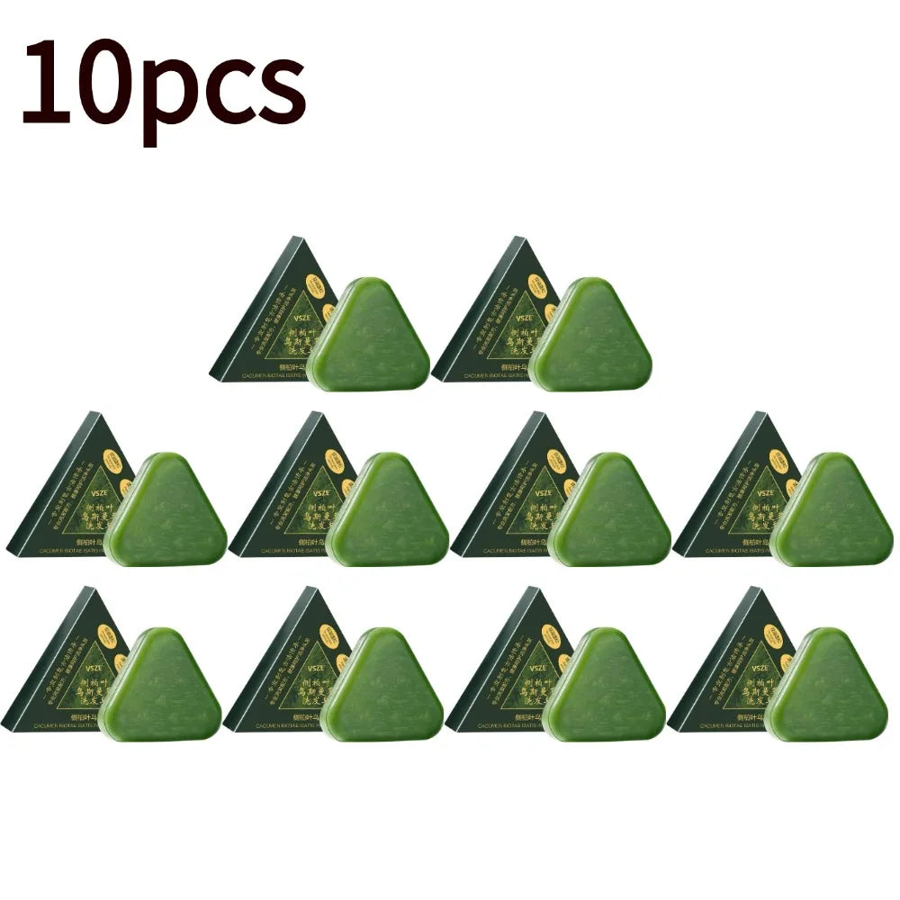 1/2/3/4/5/10pcs Natural Cacumen Platycladi Usma Grass Shampoo Bar Traditional Cold-Processing Silicone-Free Hair Care Soap Halalzen