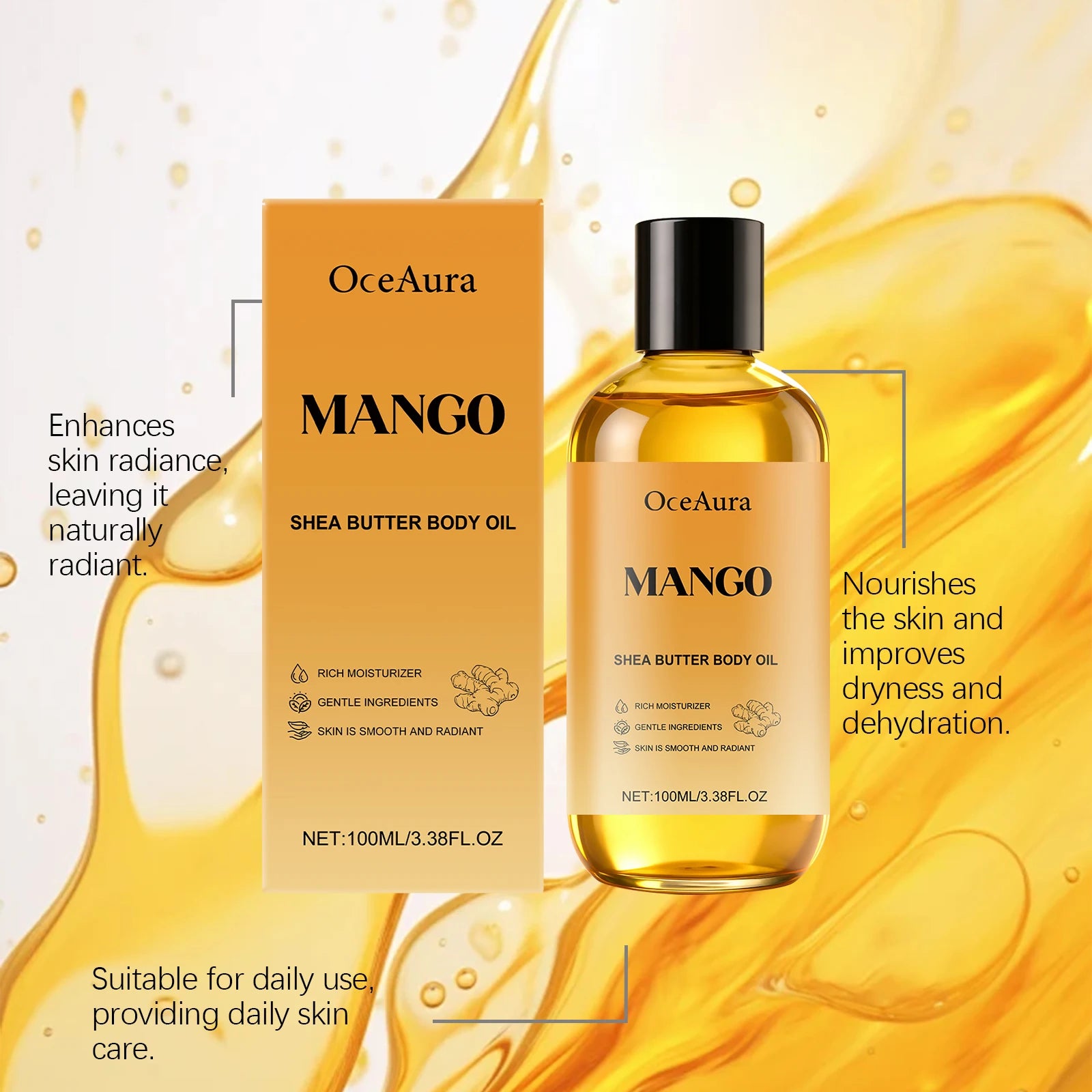 Mango Shea Butter Relaxing Massage Oil Moisturizing Body Skin Smoothing Soft Stress Relief Muscle Sore Help Sleep Fragrance Oil