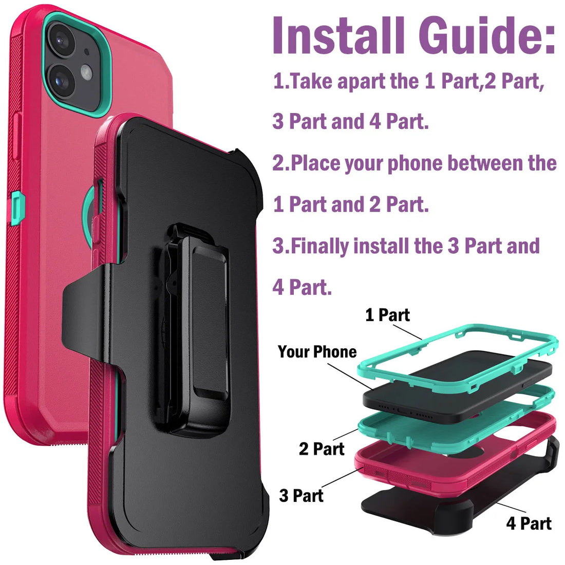 For iPhone 11/11 Pro/11 Pro Max Shockproof Phone Case Rugged Hybrid Heavy Duty Soft Protective Cover With Belt Clip