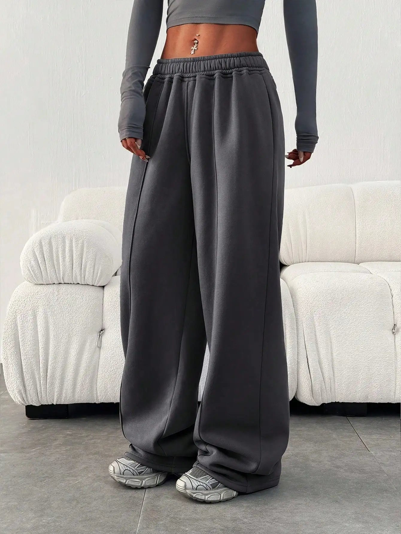 Women's Slant Pocket Wide Leg Sweatpants Elastic Waist Low Waist Loose Harajuku Sports Style Spring/Autumn Daily Street Trend