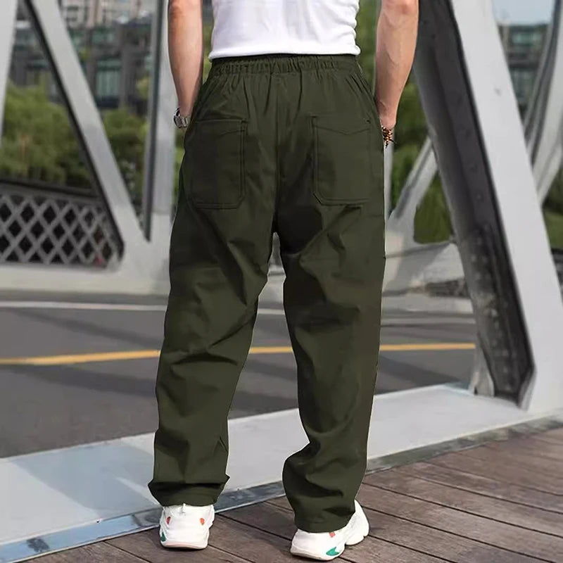 Men s Relaxed Fit Cargo Pants with Adjustable Drawstring Waistband and Multiple Pockets for Everyday Wear
