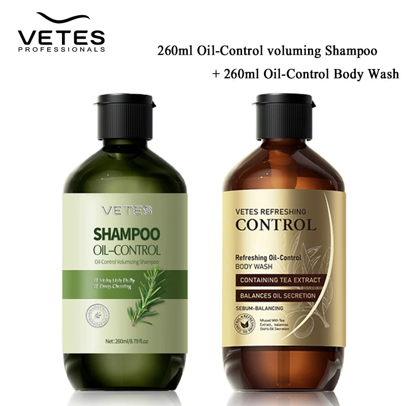 VETES Shampoo and Shower Gel Set 260ml Oil Control Tea Aroma Lasting Deepy Clean Moisturizing and Balancing Water and Oil Care Halalzen