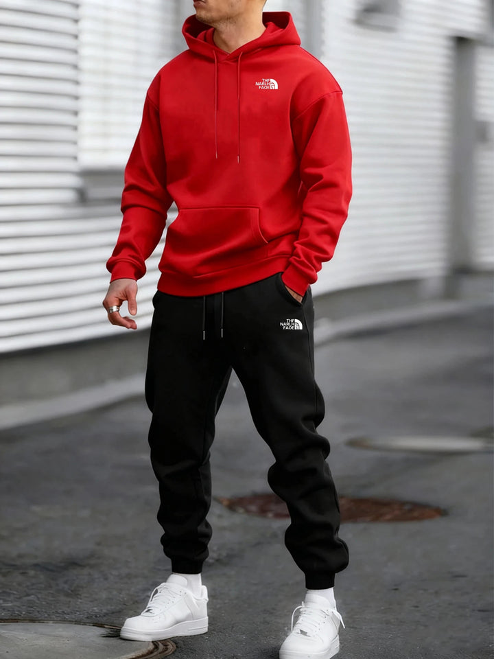 Men's Autumn and Winter Pattern Casual Two-Piece Set Hooded Sweatshirt and Pants withPockets Regular Fit Qutdoor Sport Suit HALALZEN