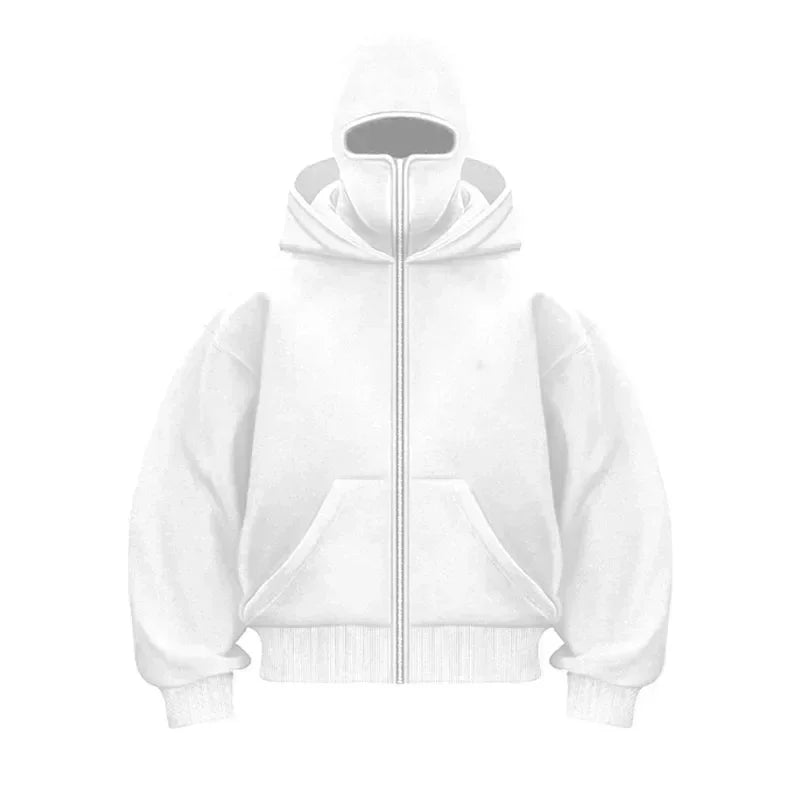 Balaclava Men Zip Hoodie Winter Warm Casual Sweatshirt Y2K with Hooded Face Mask Zipper Design Sports Jacket Outdoor Activities