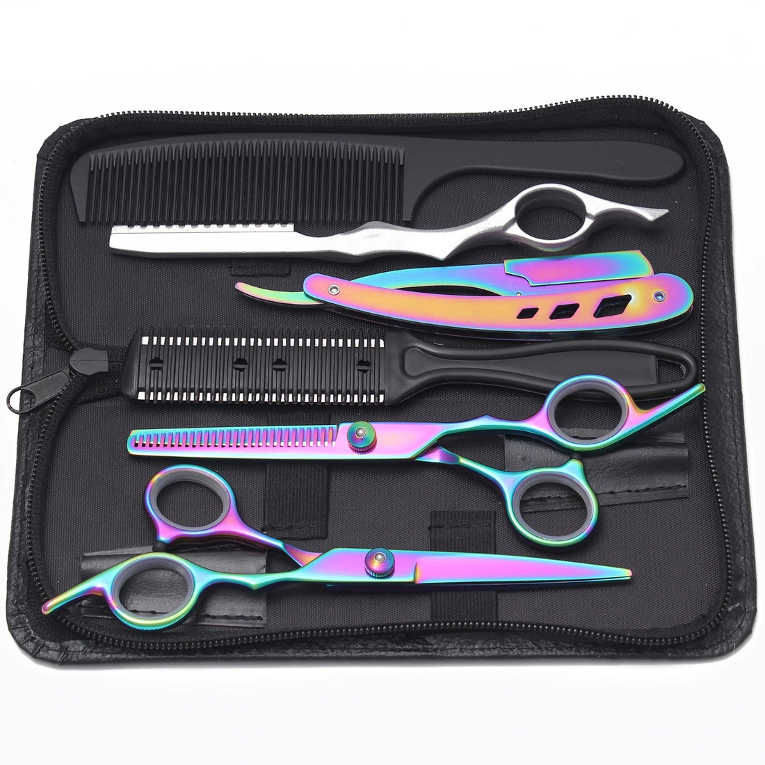 Hairdressing Scissors Blue Japan Stainless Hair Scissors Salon Cutting Scissors Barber Shop Thinning Shears Comb Razor C1001 Halalzen