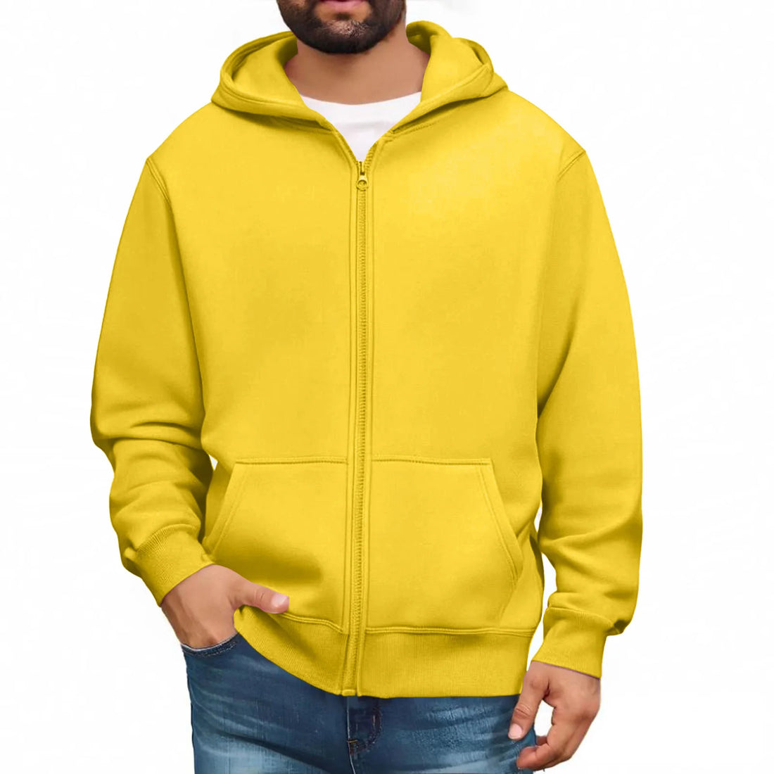 Men zip up hoodie plain color casual streetwear pullover jacket soft cozy fashionable urban youth winter hooded sweatshirt