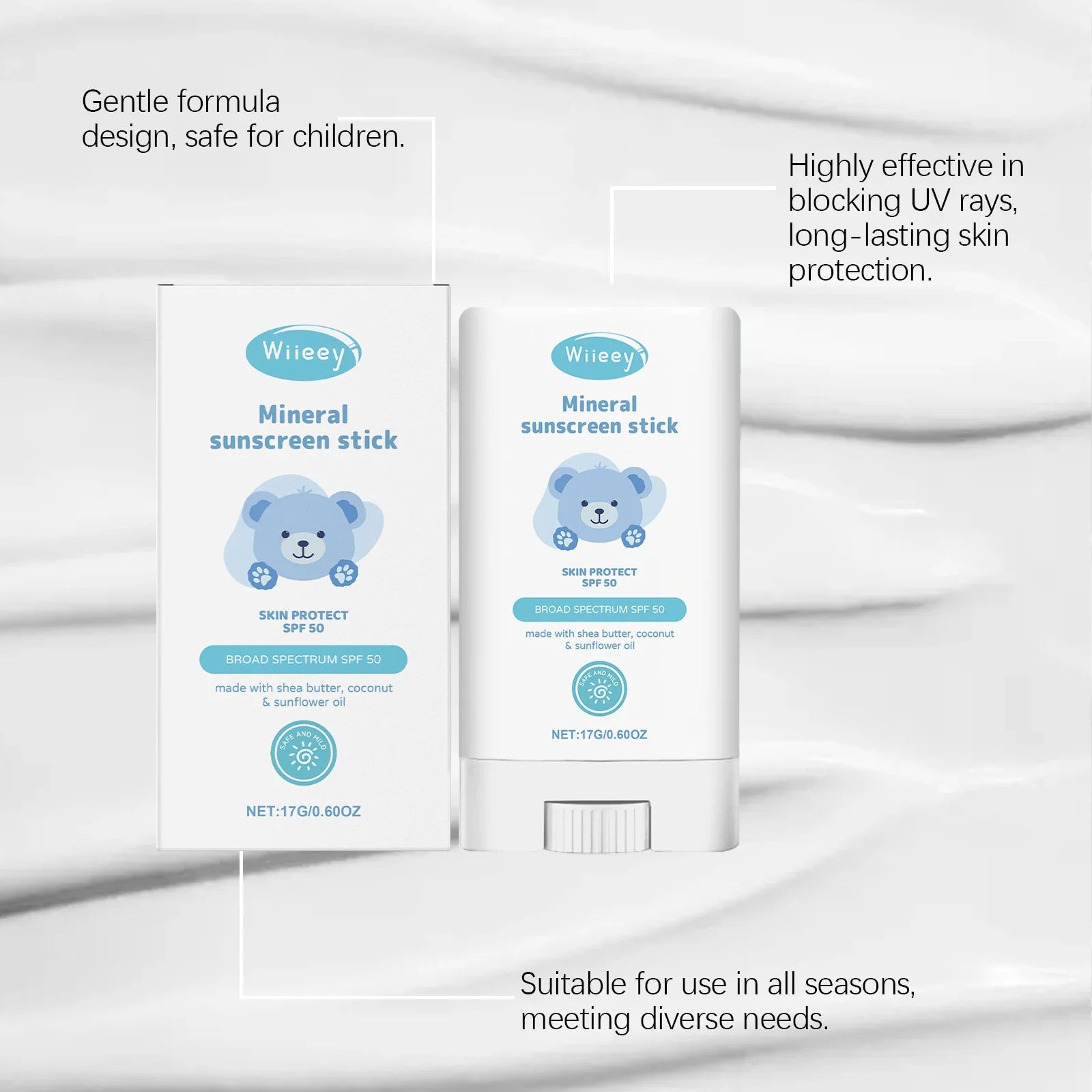 Children's Mild Sunscreen Stick Refreshing Not Irritating SPF 50+ Prevent UVA/UVB Sunburn Moisturize Children Nourish Sunscreen Halalzen