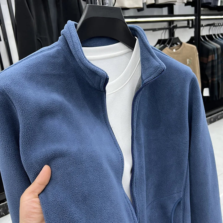 Men's Double-Sided Fce Hoodie Jaet Pure Color Warm Stand Collar Coat Winter Thiened Polyester Long Sve Casual Sle