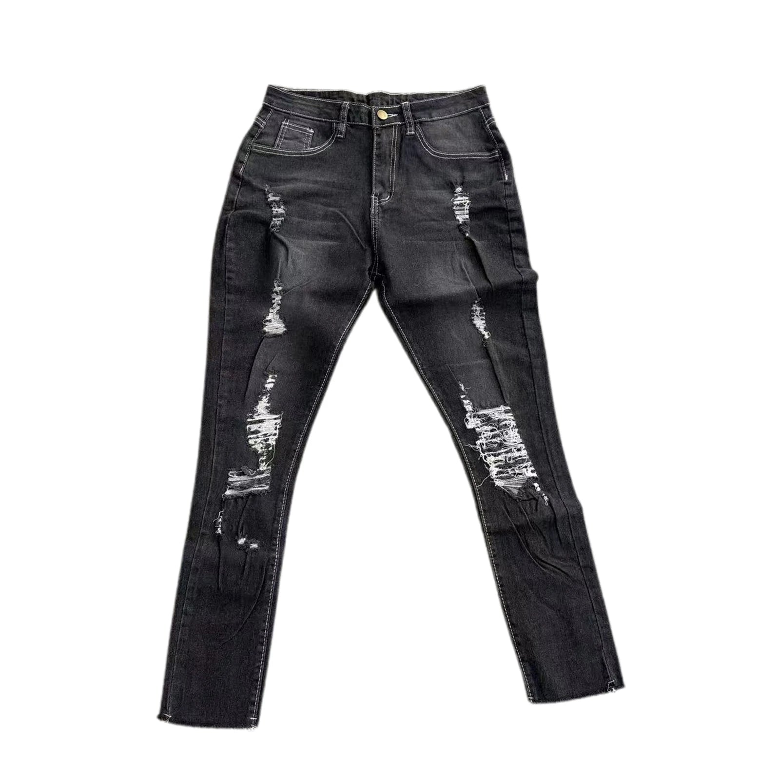 Ladies High Waist Skinny Jeans Stretch Ripped Denim Pants Distressed Cropped Trousers Casual Streetwear Fashion