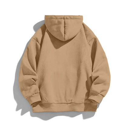 Men zip up hoodie plain color casual streetwear pullover jacket soft cozy fashionable urban youth winter hooded sweatshirt