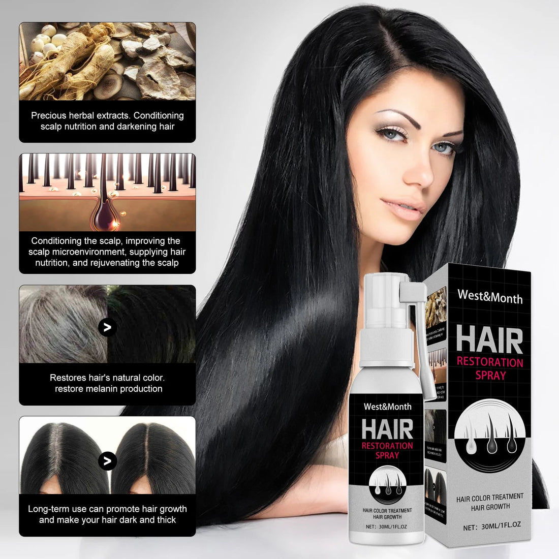 Herbal Extract Hair Spray Polygonum Multiflorum Gentle Nourish Scalp Restore Healthy White Grey Back To Black Scalp Conditioner Halalzen