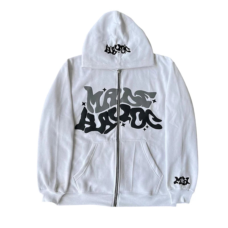 Men Women Hoodie Long Sleeve Letters Print Zipper Closure Sweatshirt Jacket with Pockets