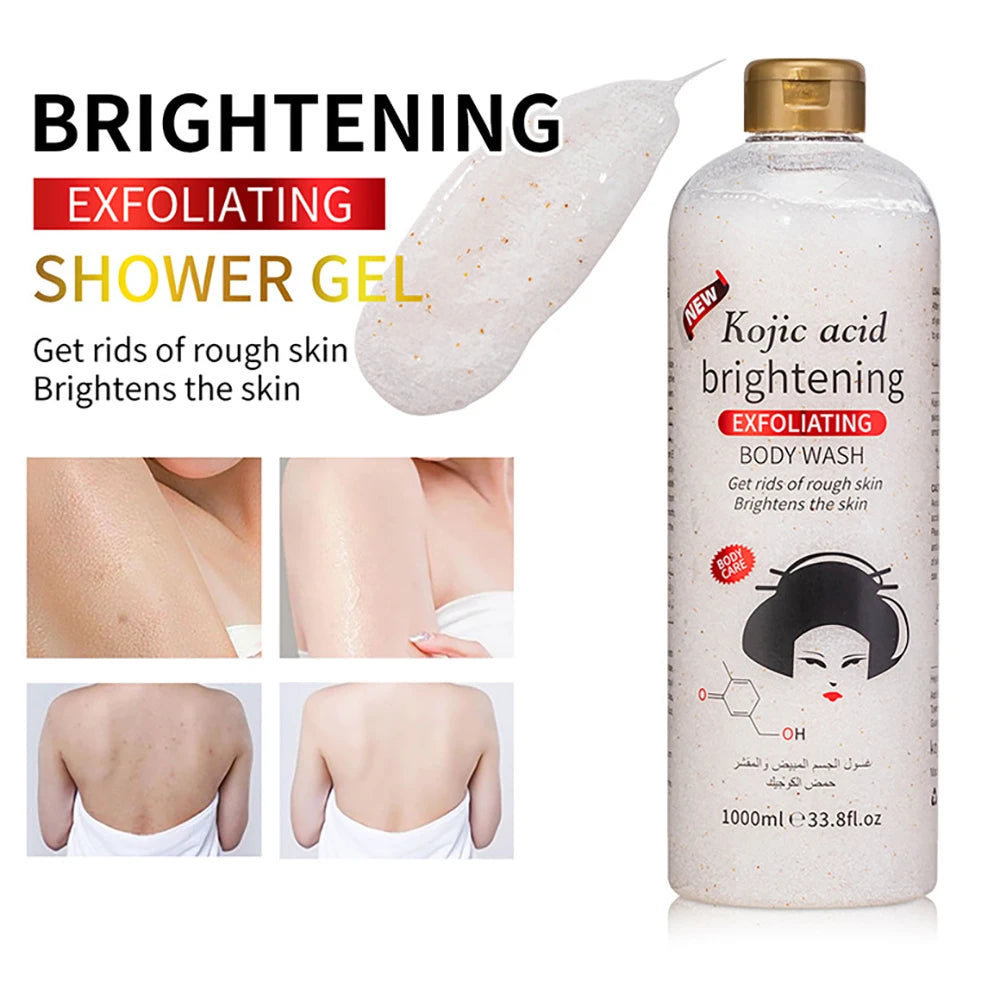 1000ml Kojic Acid Shower Gel Deep Cleansing Brighten Skin Body Wash Skin Whitening Exfoliator Body Care Moisturizing Skincare
