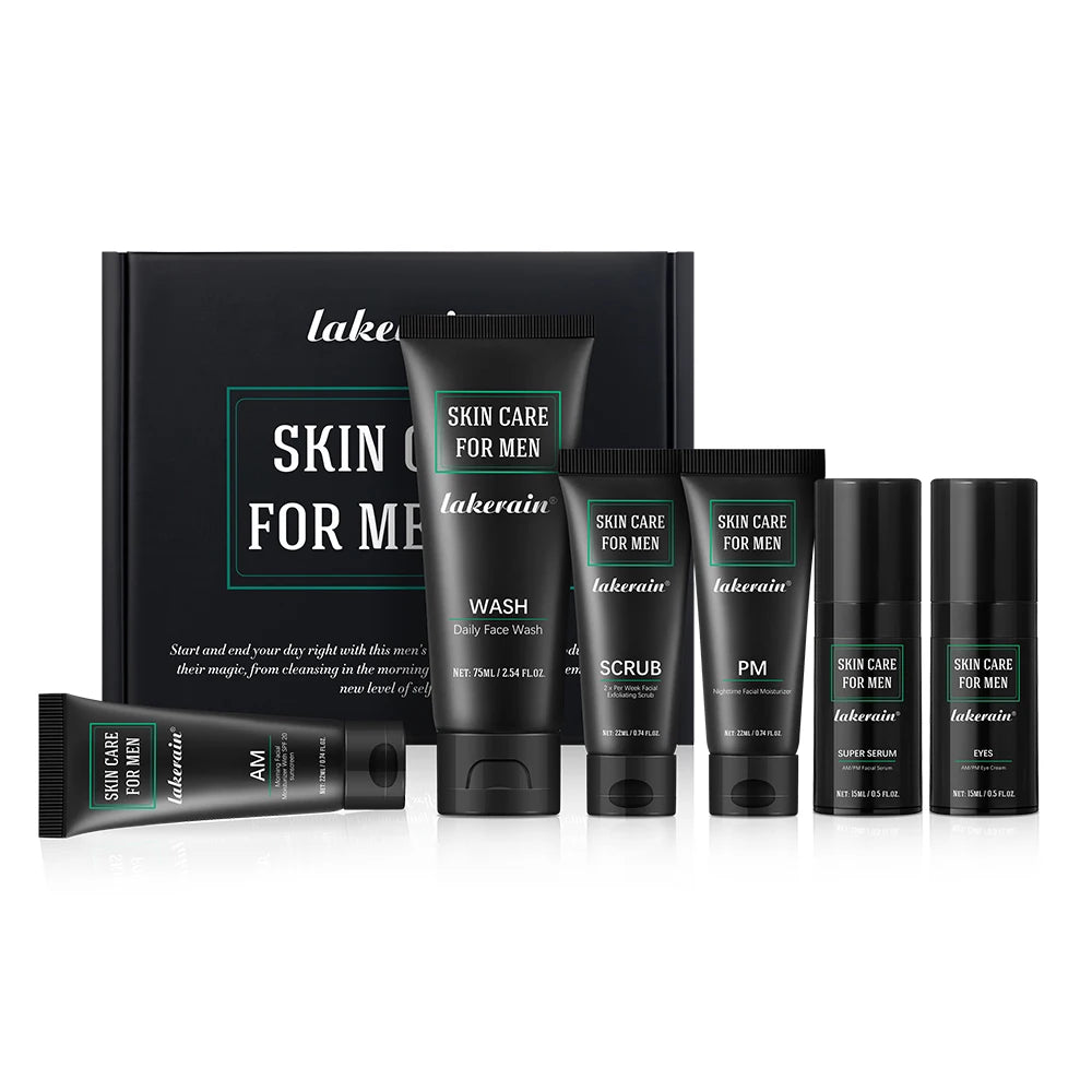 6pcs Essential Men Skin Care Set Daily Routine Face Wash Facial Scrub SPF Moisturizer Night Cream Hydrating Repair Facial Kit Christmas Valentine Gift For Men
