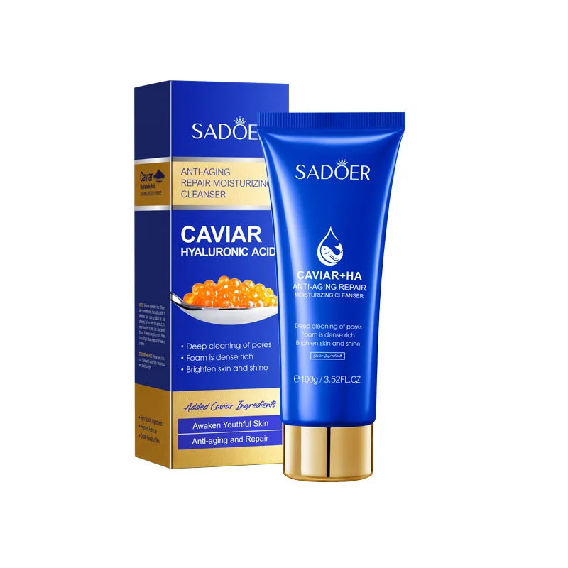 SADOER Caviar Facial Cleanser Face Wash Foam Face Cleanser Deep Cleansing Whitening Anti Wrinkle Moisturizing Skin Care Halalzen