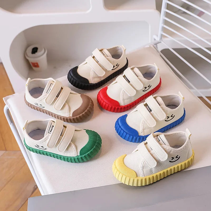 Children's Canvas Shoes Korean Version Smiling Face Casual Shoes Spring Boys Girls Shoes Academy Kindergarten Comfortable  Daily