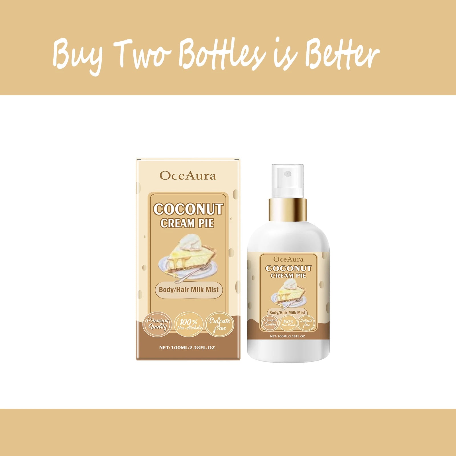 OceAura 100ml Body Moisturizing Spray (Coconut Cream) Moisturizing Refreshing Whole Body Hair Treatment Spray