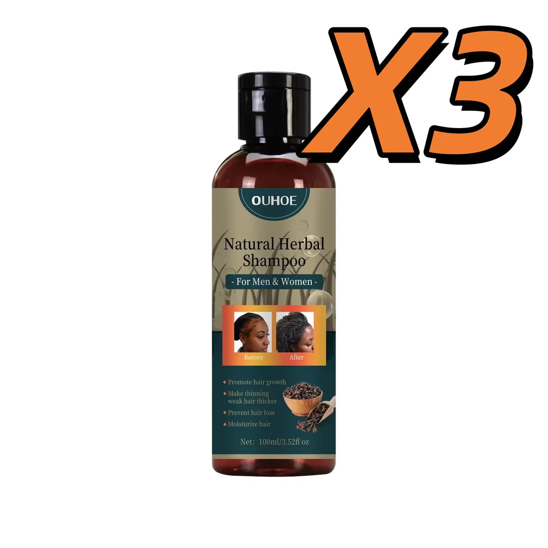 OUHOE Hair Growth Shampoo Anti Dandruff Removal Thinning Oil Control Nourishing Smoothing Strengthen Hair Care Shampoo 100ml
