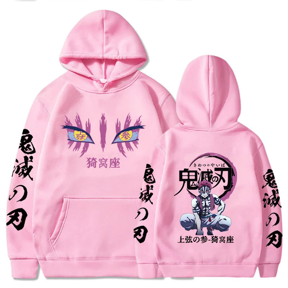 Japanese Anime Demon Slayer Hoodies for Men Akaza Manga Graphic Streetwear Pullover Hoody Long Sleeve Fleece Hooded Sweatshirt
