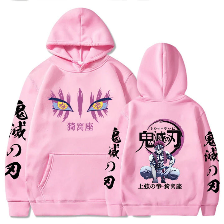 Japanese Anime Demon Slayer Hoodies for Men Akaza Manga Graphic Streetwear Pullover Hoody Long Sleeve Fleece Hooded Sweatshirt