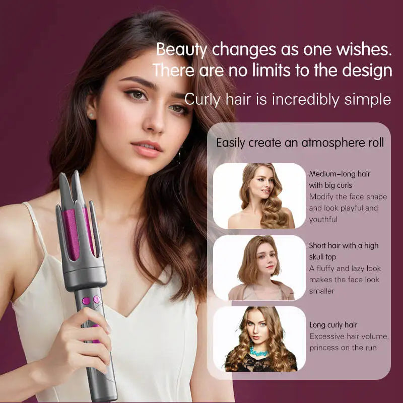Professional Ceramic Hair Curler Wand Long Barrel Portable Electric Automatic Fast-Curling Iron LED Display for Household Use