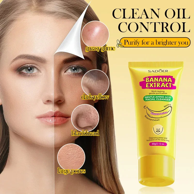 Amino Acid Cleansing Moisturizing Face Wash Oil Control Pore Shrinking Deep Clean Whitening Skin Care Banana Face Wash