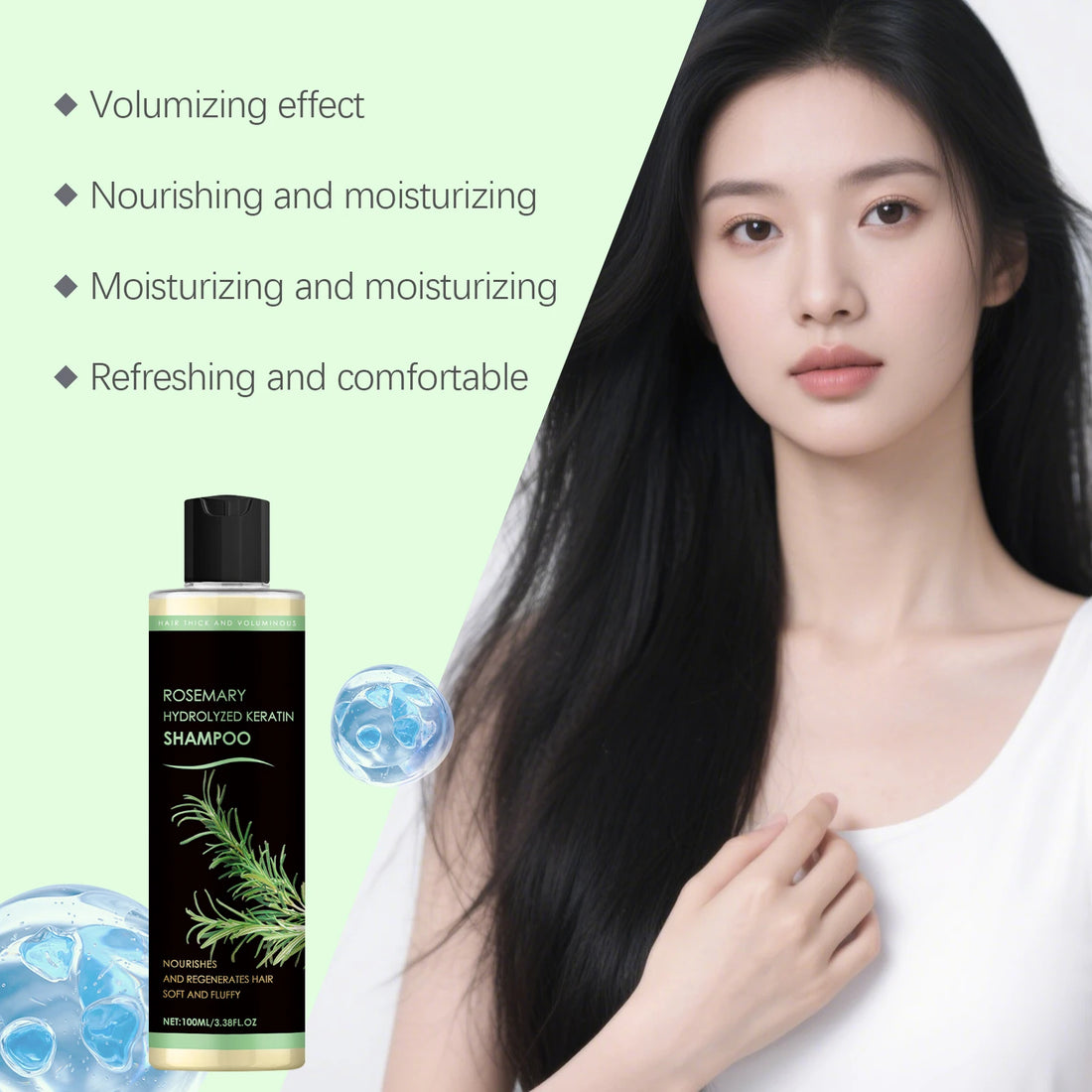 Rosemary Oil Shampoo Hair Growth Prevent Hair Loss Volumizing Hydrolyzed Keratin Nourishing Moisturizing Deep Clean Scalp Care