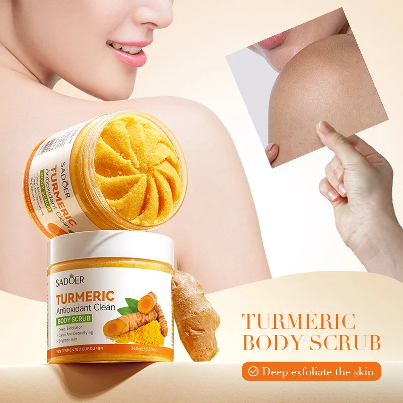 240g Turmeric Body Scrub, Antioxidant, Deep Exfoliating, Cleanses, Brightens, And Smooths Skin