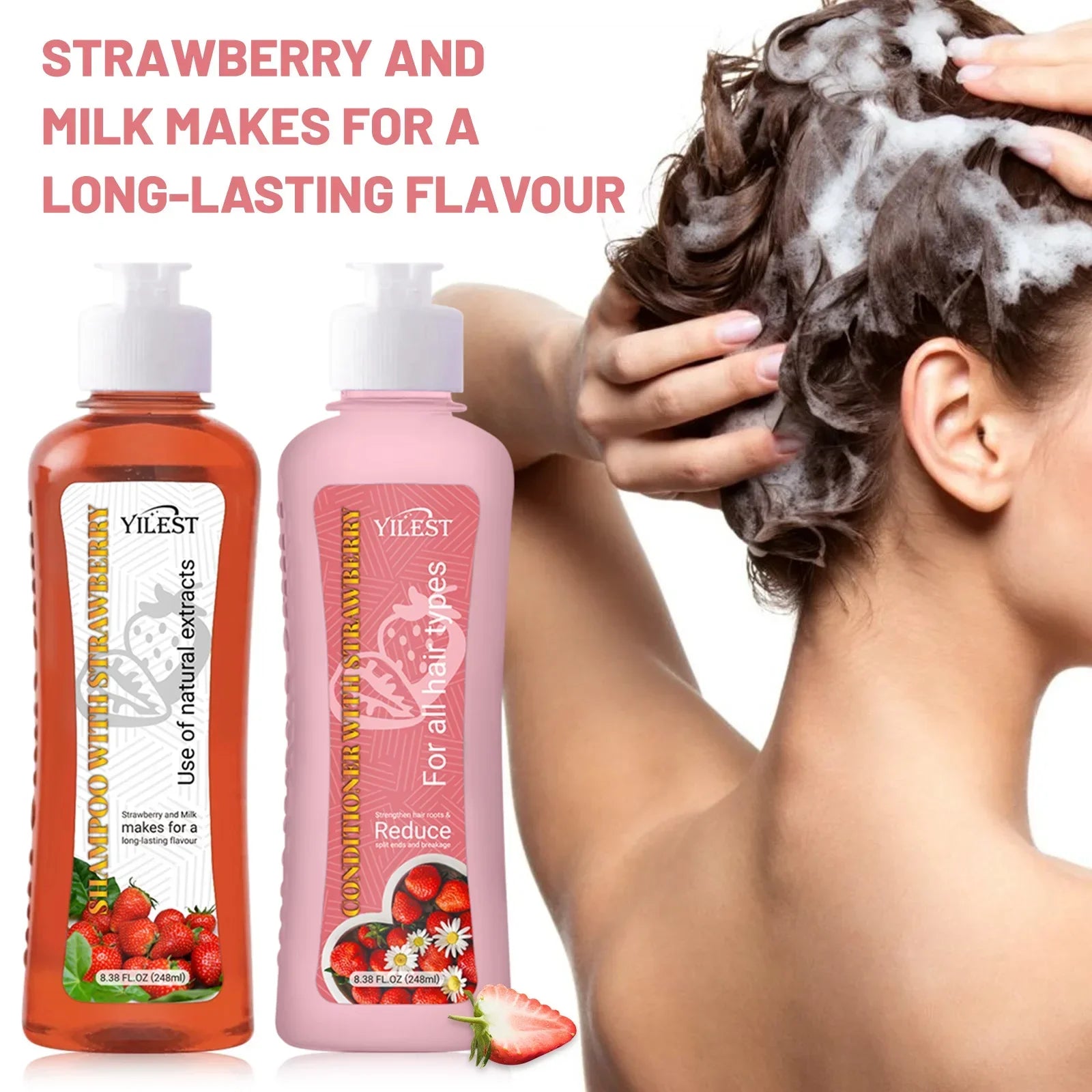 YILEST Shampoo and Conditioner Set for Hair Loss Dry & Damaged Hair Nourishing Care for Soft & Shiny Hair, Strawberry Scent Halalzen