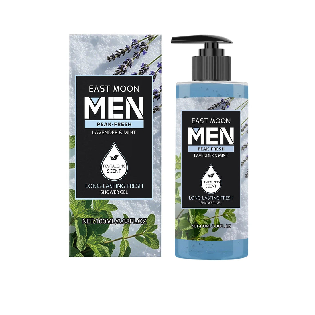 East Moon Peppermint & Lavender Fragranced Body Wash: Dual Botanical Scents, Coolness, Soothing, Long-Lasting Fragrance 100ml Halalzen
