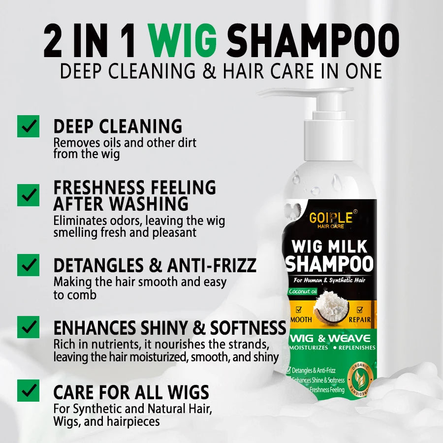 2 In 1 Wig Shampoo and Leave-in Conditioner Wig Care Solution Detangle Spray Anti-Frizz Moisturizes & Revitalizes Synthetic Wigs Halalzen