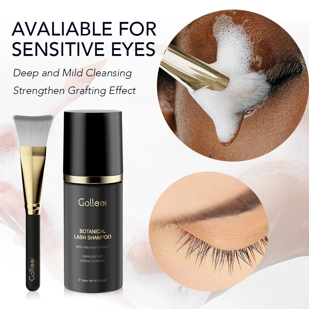 Gollee Eyelash 100ml Foam Cleaner for Clean Lashes Non-Irritating with Soft Brush Shampoo Eye Extension Clean Gentle Makeup Tool