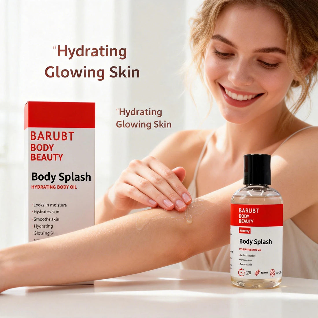 BARUBT body oil locks in moisture and moisturizes the skin, leaving it smooth and odorless
