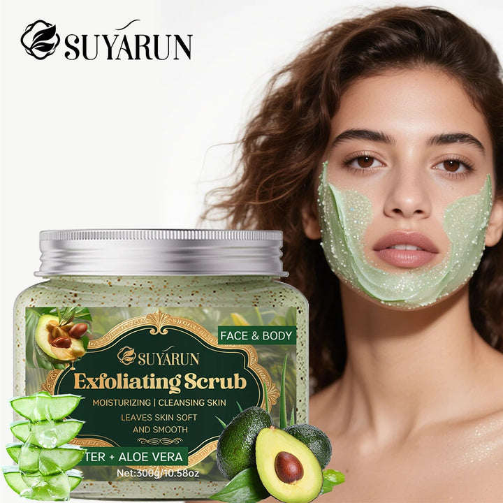 SUYARUN Shea Butter & Aloe Vera Exfoliating Scrub - Natural Face & Body Scrub, Gentle Exfoliator for Sensitive Skin.