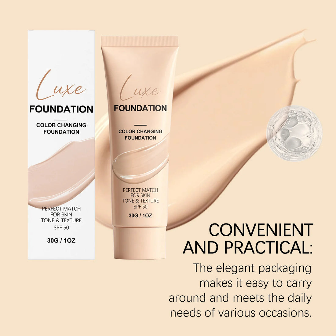 SPF 50 Color Changing Foundation Natural Coverage Self Adjusting Liquid Foundation Conceal Flaws Lightweight Primer Makeup Base