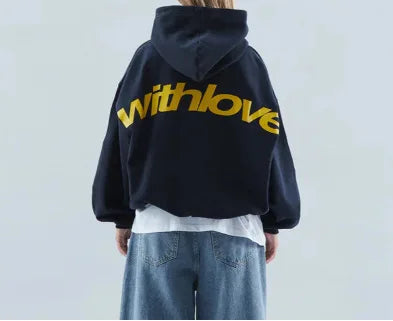 Letter printed hooded sweatshirt hip-hop hooded jacket American retro long sleeved hooded sweatshirt sports shirt