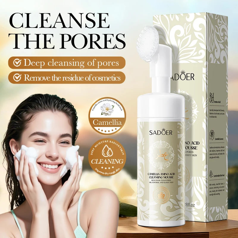 SADOER Camellia Facial Cleanser Facial Massage Moisturizing Anti-aging Anti Wrinkles Deep Cleansing Face Wash Foam Cleanser Halalzen