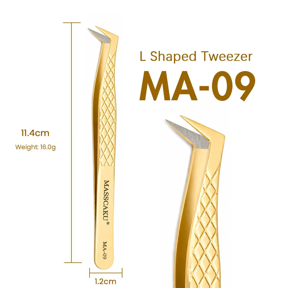 MASSCAKU Eyelash Extension Tweezers Fiber Tip Gold Stainless Steel Lash Pickup Tool for Volume Fans Classic Lash Isolation