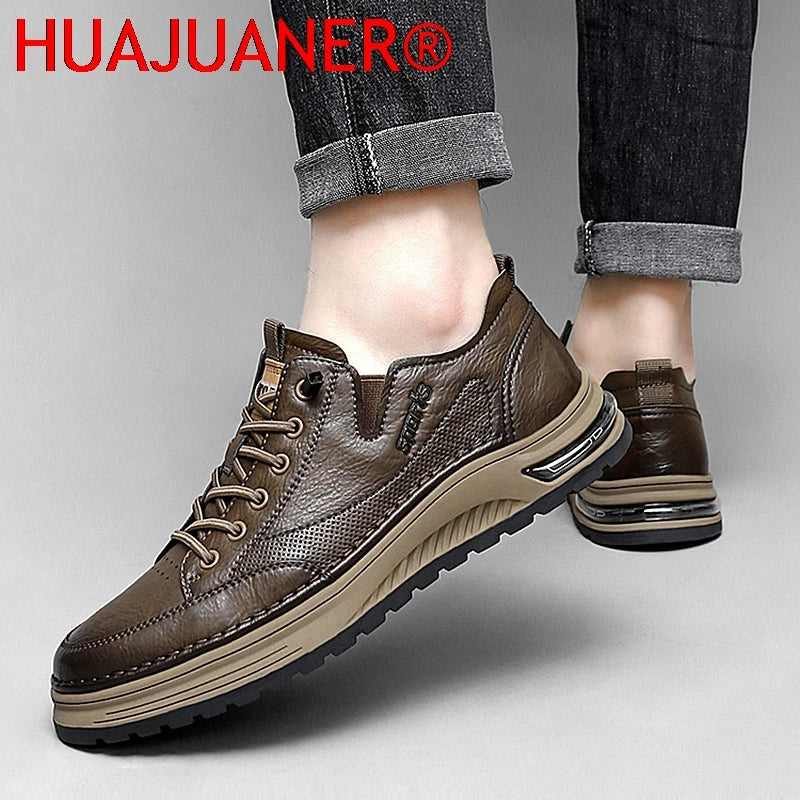 Designer Brand Men Genuine Leather Outdoor Oxford Shoe Antiskid Wear-Resistant Vulcanized Shoe Comfy Casual Lace-Up Running Shoe
