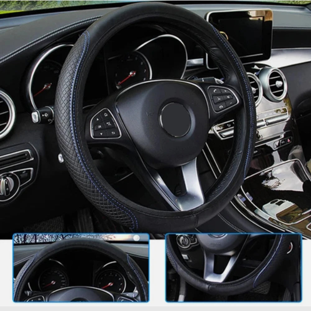 Share Car Steering Wheel Cover Leather Good Grip Car Accessories For 15"/37-38CM