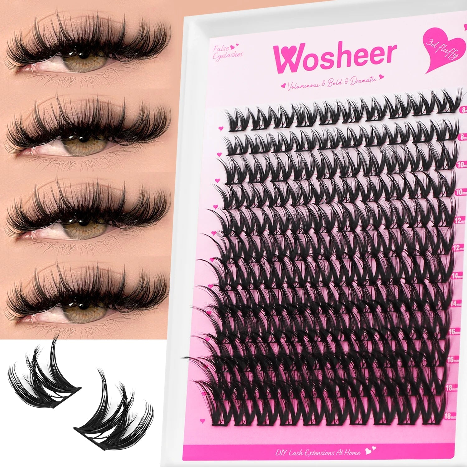WOSHEER Lashes Clusters Cat Eyelashes Wispy Individual Lashes Extensions Volume Thick Clusters Lashes DIY At Home Halalzen
