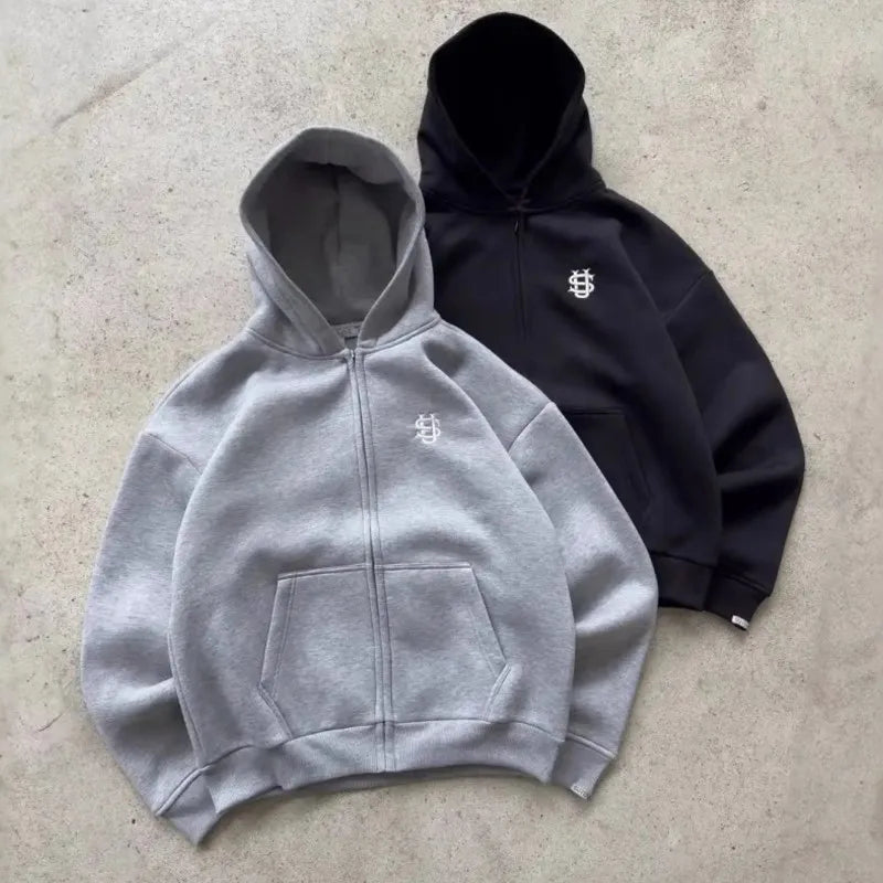 Letter Embroidered Casual Zipper Hoodie 2025 New Popular Y2K Men's and Women's Hip Hop Street Hoodie