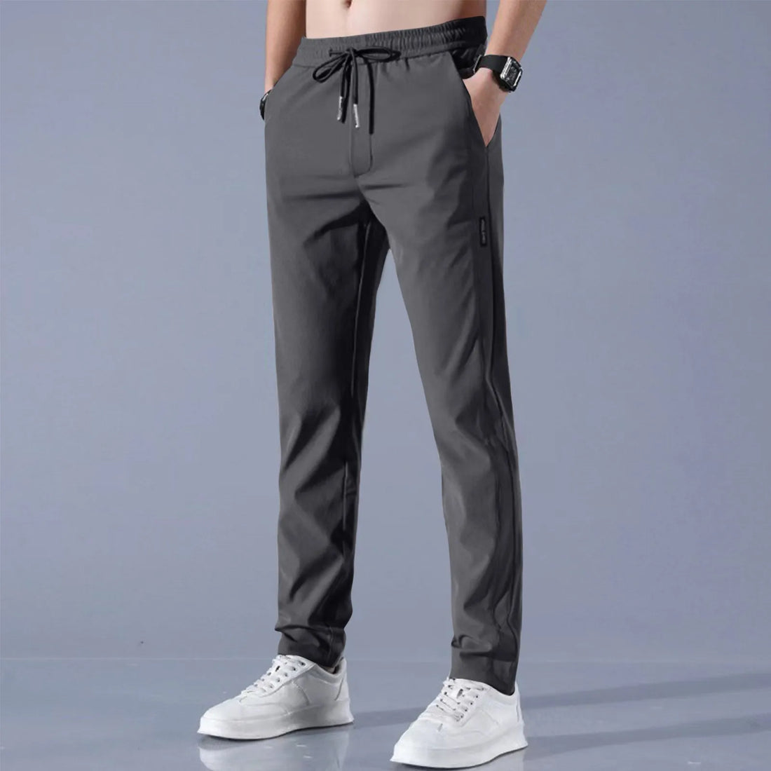 Men Fast Dry Stretch Pants Ice Silk Trousers Solid Color Mid-Waist Loose Breathable Straight-Leg Casual Pants Thin Sports Pants
